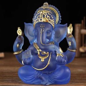 Yahu Lando Indian God Lord Ganesha Statue,Blue Lmitation Glass Hindu Elephant Statue Ganpati Idol Buddha Sculptures,Hindu Gift,Home Temple Mandir Meditation Yoga Room Decor 5.5"