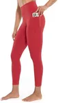 ENERBLOOM Workout Leggings with Pockets for Women High Waist Yoga Pants 7/8 Cream Soft Lightweight Athletic Gym Tights 25" Watermelon Red Medium