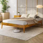 Bme Dinkee Queen Bed Frame Wood 15 Inch - Solid Wood Platform Bed Frame - Japanese Joinery Bed - Modern & Minimalist Style - Wood Slat Support - Easy Assembly - No Box Spring Needed - Caramel