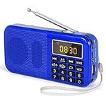 PRUNUS J-725 Rechargeable Radio Portable, FM Radio Alarm Clock, Small Radio with 3000mAh Rechargeable Battery. Battery Operated Radio Digital support SD USB MP3 AUX Player and Emergency Flashlight.