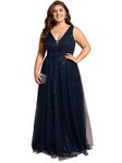 Ever-Pretty Plus Women's V Neck A Line Sleeveless Sequin Plus Size Summer Prom Evening Dresses for Curvy Women 02163-DA, Navy Blue, 20