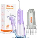 Bitvae C6 Water Flosser Teeth Picks, Cordless Water Dental Flosser for Travel with 6 Jet Tips, 15 Care Settings, IPX7 Waterproof Portable & Rechargeable Water Teeth Cleaner Picks, Purple