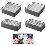 Tinsellns 4Pcs Wardrobe Storage Organiser for Clothes, Stackable Draw Organizer, Drawer Organiser for Underwear Socks Jeans Pants T-shirt Bras Scarves (Grey)