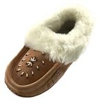 Laurentian Chief Women's Suede Slippers Sheepskin Collar Soft Sole Moccasins (9, numeric_9)