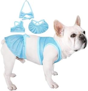 TONY HOBY Dog Swimming Dress, Sparkling Dog Bikini, Beach Dress in Seaside, Pool, Bathing Suit for Small Medium Dogs (3PCS, Light Blue, L)