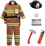 yolsun Tan Fireman Costume for Kids, Boys' and Girls' Firefighter Dress up and Role Play Set (7 pcs) (4-5Y, tan)