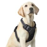 Funfox Dog Harness Medium, 2 Clips No Pull Vest Harness Handle Control, Adjustable Pet Harness with Reflective Strips Outdoor Traction Specialized Chest Harness Safe Walking Dog, Black, M