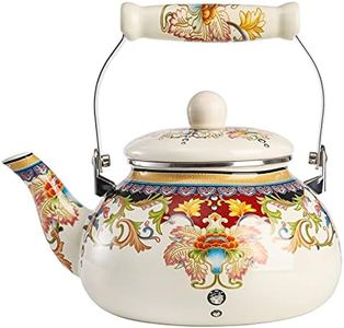 Yarlung 2.5L Enamel Tea Kettle for Stovetop, Vintage Floral Teakettle Enamel on Steel Teapot with Ceramic Handle for Hot Water, No Whistling