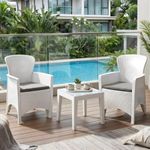 Nilkamal Breeze 2 Seater Balcony Sofa Set with Square Center Table with Toughened Glass|Indoor & Outdoor Furniture|Patio Chair Two Seater, Perfect for Gardens,Restaurants,Terraces, Milky White & Grey