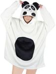 Queenshin Panda Wearable Blanket Hoodie,Oversized Sherpa Comfy Sweatshirt for Adults Women Men,Warm Cozy Animal Hooded Body Blanket White