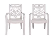 PETALS Swiss Plastic Chairs | Plastic Arm Chair for Home and Garden | Bearing Capacity 150kgs (White) (Set of 2)