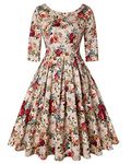 MINTLIMIT Women Vintage Classy Floral Sleeveless Party Picnic Party Cocktail Dress (Floral Apricot,Size L)