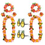 KEYIDO Hawaiian Garland Pineapple Sunglasses Set Hawaiian Fancy Dress Hawaiian Flower Leis with Necklace Headbands Wristbands Party Decorations Accessories for Tropical Luau Tiki Beach