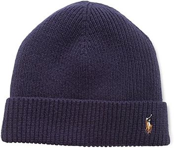 Ralph Lauren Men's Beanie Signature Merino Cuff Hat (Hunter Navy)