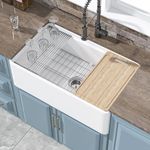 HOMLYLINK Farmhouse Sink Workstation 33 x 20 Inch,Large Farm Sink 10" High,White Apron Sink Single Bowl,Fireclay Farmer Sink, Undermount Kitchen Sink Reversible,with Accessories 4 Type,for Kitchen