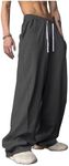 OYOANGLE Men's Drawstring Elastic Waist Baggy Sweatpants Y2K Loose Wide Leg Long Pants with Pocket Grey XL