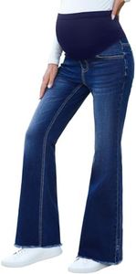 BLENCOT Maternity Jeans for Women Over Belly Comfy Stretch Flare Denim Boyfriend Jeans Pregnancy Pants with Pockets P905 Blue XL