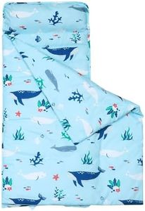 david's kids Toddler Nap Mat Set with Removable Pillow, Ultra Soft Slumber Bags for Boys Girls，Perfect for Preschool, Daycare, Kids Sleeping Bags with Rollup Design, 50"x20", Ocean Animals Light Blue