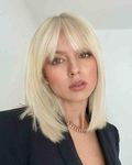 LANOVA White Blonde Short Wig with Bangs, Synthetic Hair Silver Blonde Short Bob Wig 10 inch LANOVA-200