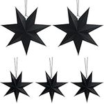 Belle Vous 7 Point Black Folding Christmas Star (5 Pack) - 2 Different Sizes - Paper 3D Stars Ideal Home Decoration for Christmas Trees, Window Hanging, Wedding/Birthday Party, or DIY Crafts