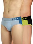 XYXX Men Micro Modal Brief, Relaxed Fit, Colorblock, Pack of 2, XYBRF2PCKN594L, Lime Punch & Black + Quarry & Seaport, L