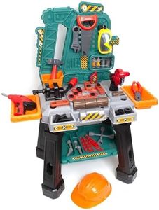 Amazon Basics Kids Workbench Construction Toy Tool Set Playset with 80+ Pieces Including Tools, Accessories, Play Helmet & Play Safety Goggles, for Kids Ages 3 and Up