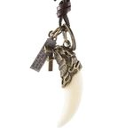 THE MEN THING WHITE LOVE - Vintage Alloy Gold Wolf Fang Pendant with Adjustable Pure Leather Cord Necklace for Men & Boys