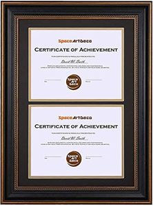 Space Art Deco, 14x20 Double Picture Frames for Two 8.5x11 Inch Certificates, Documents and College Degree, Wall Mounting, Black with Ornate Gold Trim