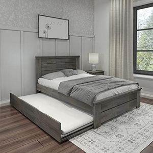 Max & Lily Modern Farmhouse Full Bed with Panel Headboard and Trundle, Driftwood