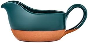 VOSS Living Gravy Boat Hand Crafted Terracotta Clay with Ergonomic Handle 11 Oz - Natural and eco-friendly - Gravy Warming Sauces - Salad Dressing - Microwave Safe (Sea Green)