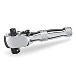 Powerbuilt Stubby Ratchet, Dual Head Ratchet, 1/4 Inch and 3/8 Inch Drive, Reversible Switch, 72 Tooth, Small Tight Space - 640931, Silver