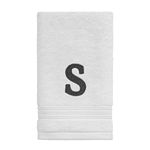 Avanti Linens - Monogram Embroided Fingertip Towel, 100% Cotton Bathroom Decor, S, White/Gray