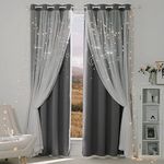 NICETOWN Blackout Curtains 95 inch Long for Living Room Bedroom, Grommet Thermal Insulated Star Moon Hollow-Out Curtain Panels for Kids Baby Room, 52" Wide per Panel, 1 Panel, Grey