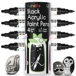 Funcils 4 Dual Tip Acrylic Paint Pens Black - Fine Tip & Medium - Black Paint Marker for Rock Painting, Canvas, Wood, Ceramic, Glass, Fabric, Tire and Shoes - Acrylic Pens for Kids & Adults