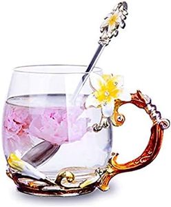 Flower Tea Cups, Unique Coffee Mugs, Glass Mug with Spoon Set, Handmade Lily Mothe's Day Gifts for Newlyweds, Christmas, New Year, Anniversaries, Parents, Weddings, Engagements, Couples (12oz, Yellow)
