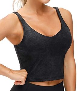 THE GYM PEOPLE Women’s Longline Sports Bra Wirefree Padded Medium Support Yoga Bras Gym Running Workout Tank Tops (Faux Leather Coated, X-Small)