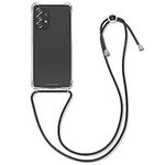 kwmobile Crossbody Case Compatible with Samsung Galaxy A52 / A52 5G / A52s 5G Case - Clear TPU Phone Cover w/Lanyard Cord Strap - Black/Transparent