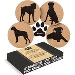 Boxer Lovers Cork Drink Coasters - Set of 4 Dog Coasters with Protective Bottom | Boxer Decor Coasters for Drinks| Great Gift Idea for Boxer Moms & Dads