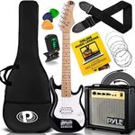 Pyle 6-String Kids Electric Guitar Includes Amplifier with Accessory Kit (Black), Right, (PEGKT30.X9)