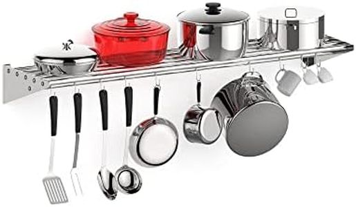 Garvee Stainless Steel Hanging Rack for Kitchen Storage and Organization, [NSF Certified] 12" W*48" L shelf with 10 S Hooks for Hanging Pots, Pans in Home Kitchen, Restaurant & Hotel