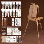 MEEDEN Oil Painting Set with French Easel,Oil Paint Set with Easel,13x50ml/1.69oz Oil Paints,10 Oil Paintbrushes,Stretched Canvas & Oil Painting Supplies for Adults &Artists