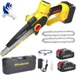 Mini Chainsaw Cordless 8 Inch,Rechargeable Handheld Electric Saw with Safety Lock,oil pump,with 2 * 2.0Ah Batteries and Charger,LED Power Indicator - Battery Powered for Wood & Tree Cutting-yellow