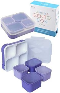 kinsho Lunch Containers for Kids Women, Portion Control Set, Bento Lunch Box Snack Containers with Lids, Lunch-Box for Adults Boys Girls, Leak-proof Kit, 4 Cups Purple