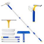 BITOPE 2 in 1 Squeegee for Window Cleaning, 60" Extension Pole Long Handle Window Cleaner Tool,12" Window Squeegee and 2pcs 11" Microfiber Cloth for Shower Glass Door, High Window Cleaning Kit