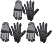 HANDLANDY Working Gloves for Men & Women, Safety Work Gloves with Grip for Warehouse Construction Garden Yard Outside (Grey-Grip, Small (Pack of 3))