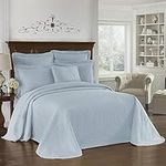 Historic Charleston King Charles Bedding Coverlet Bedspread, Luxurious, Embossed, Matelasse, 100% Cotton, Queen, Blue