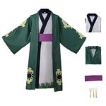 GWOKDAN Men Anime Kimono Roronoa Cosplay Costume Robe Zoro Cloak Uniform Halloween Outfits With Earrings(XL,Green)