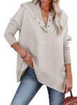 BETTE BOUTIK Womens Button Henley Hoodies Pullover Long Sleeve Oversized Hooded Sweatshirt with Pockets Light Apricot M