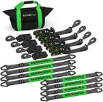 Rhino USA Ratchet Car Tie Down Straps with Snap Hooks (4PK) - 10,000lb Min Break Strength, Includes (4) 2 Inch x 96 Inch Reinforced Wheel Strapes - Heavy Duty Tire Strap for Truck, Cars, Trailer!