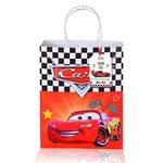 Cars Lightning McQueen theme gift paper bag with personalized tag of birthday Boy/Girl name for kids birthday party, baby shower presents, return gifts - 8"X10"X3" (WXHXG) - Pack of 10